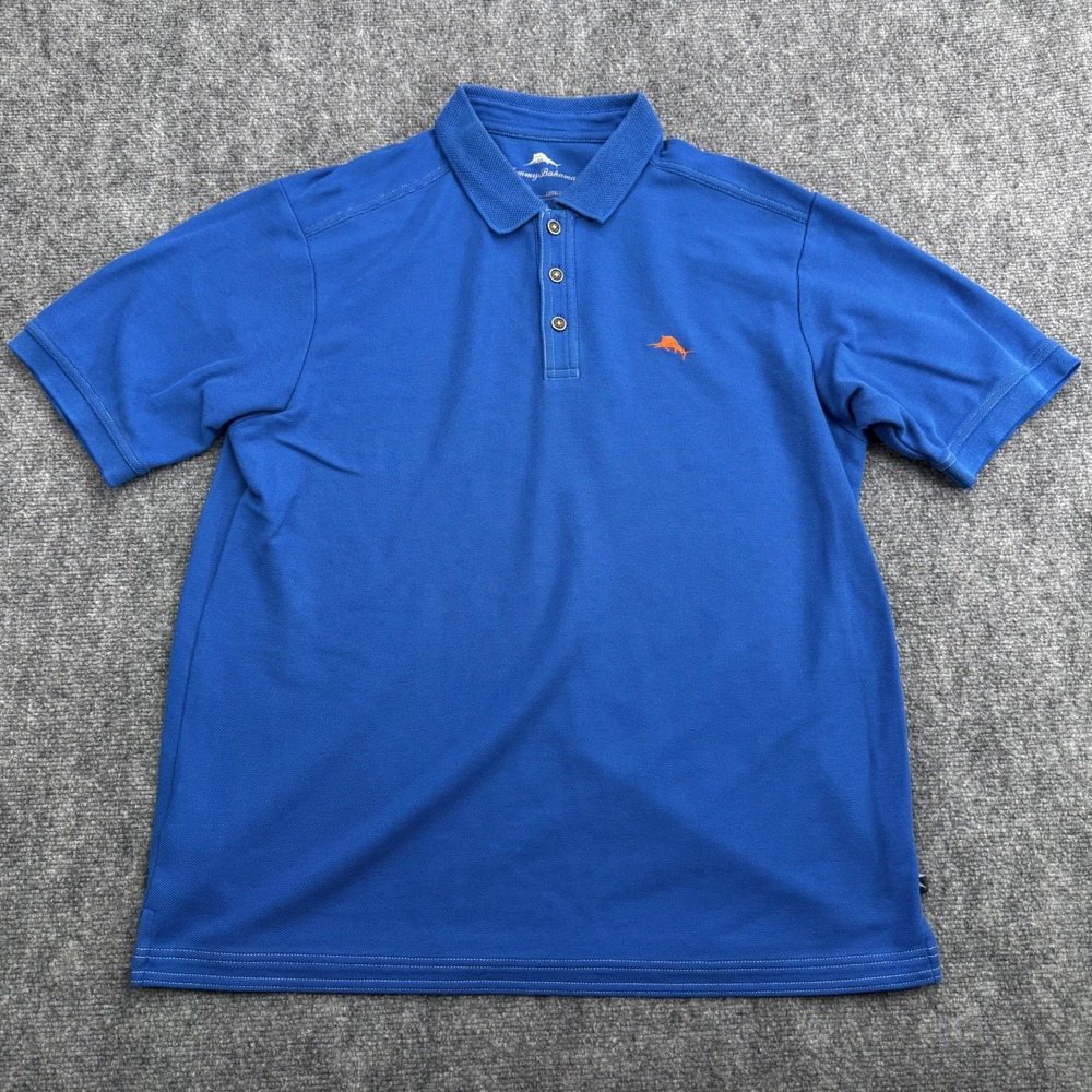 Tommy Bahama Polo Shirt Mens Medium‎ Blue Marlin Embroidered Pima Cotton Blend